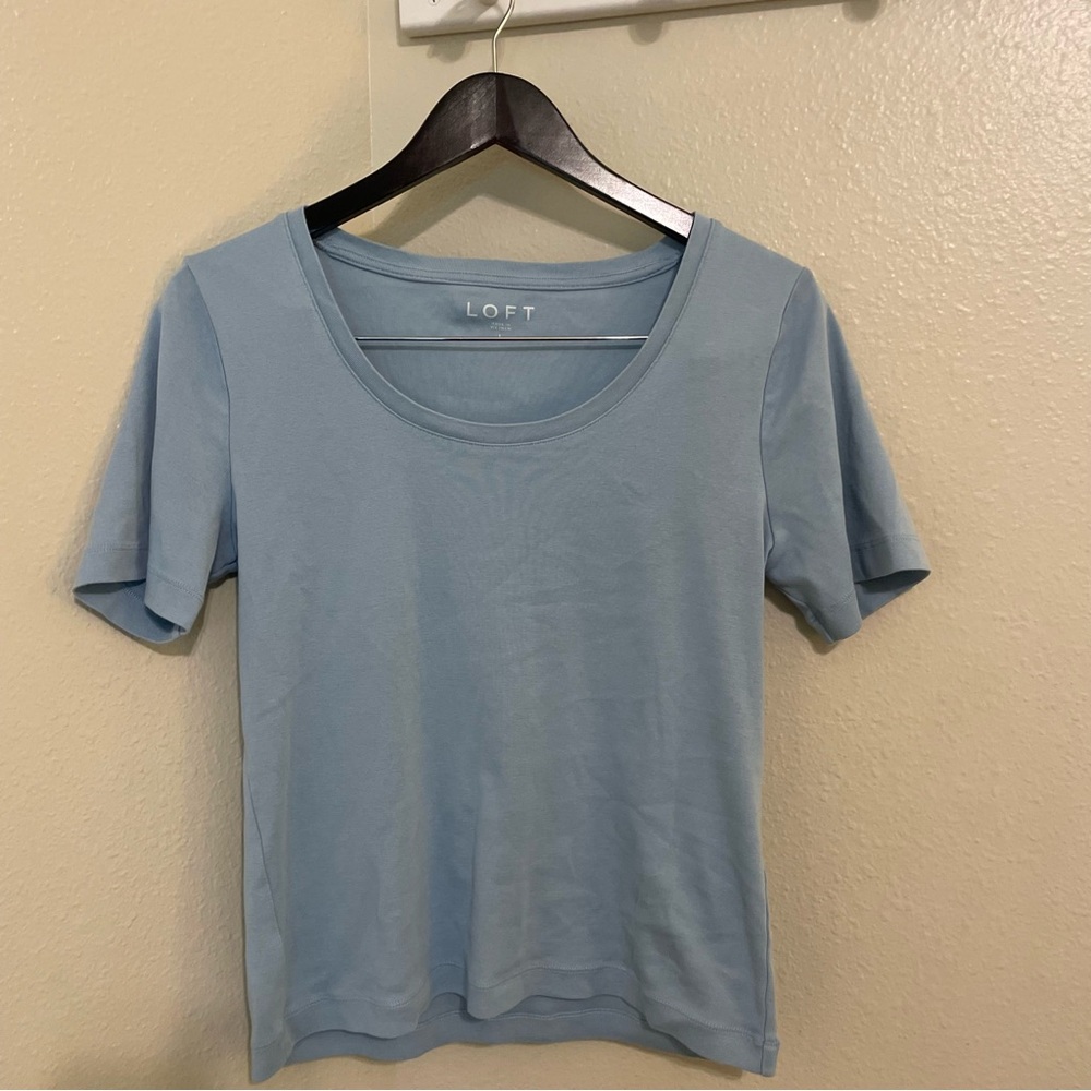 LOFT Light Blue Scoop Neck Short Sleeve Tee